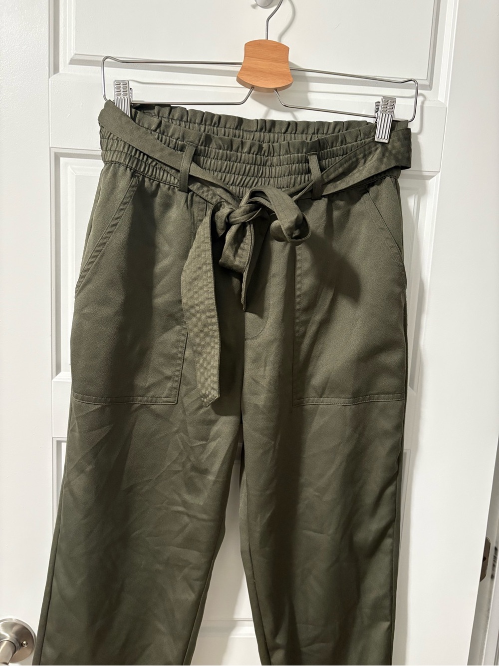 Abercrombie & Fitch Olive Green Paperbag Waist Trousers with Tie